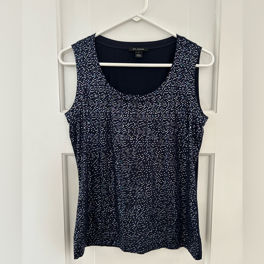 St. John Navy Sequin Sleeveless Evening Top